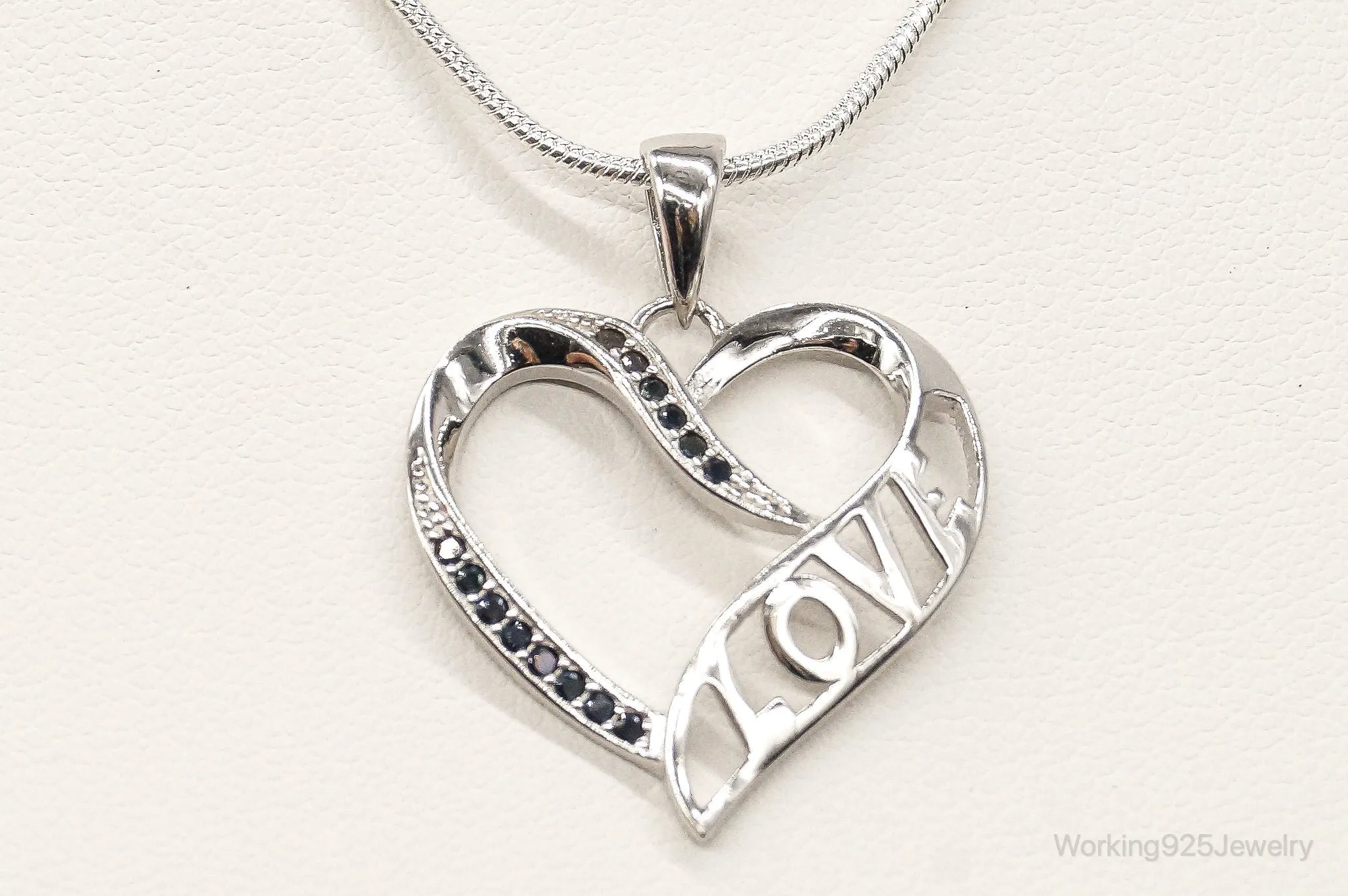 Sapphire Heart "LOVE" Sterling Silver Necklace