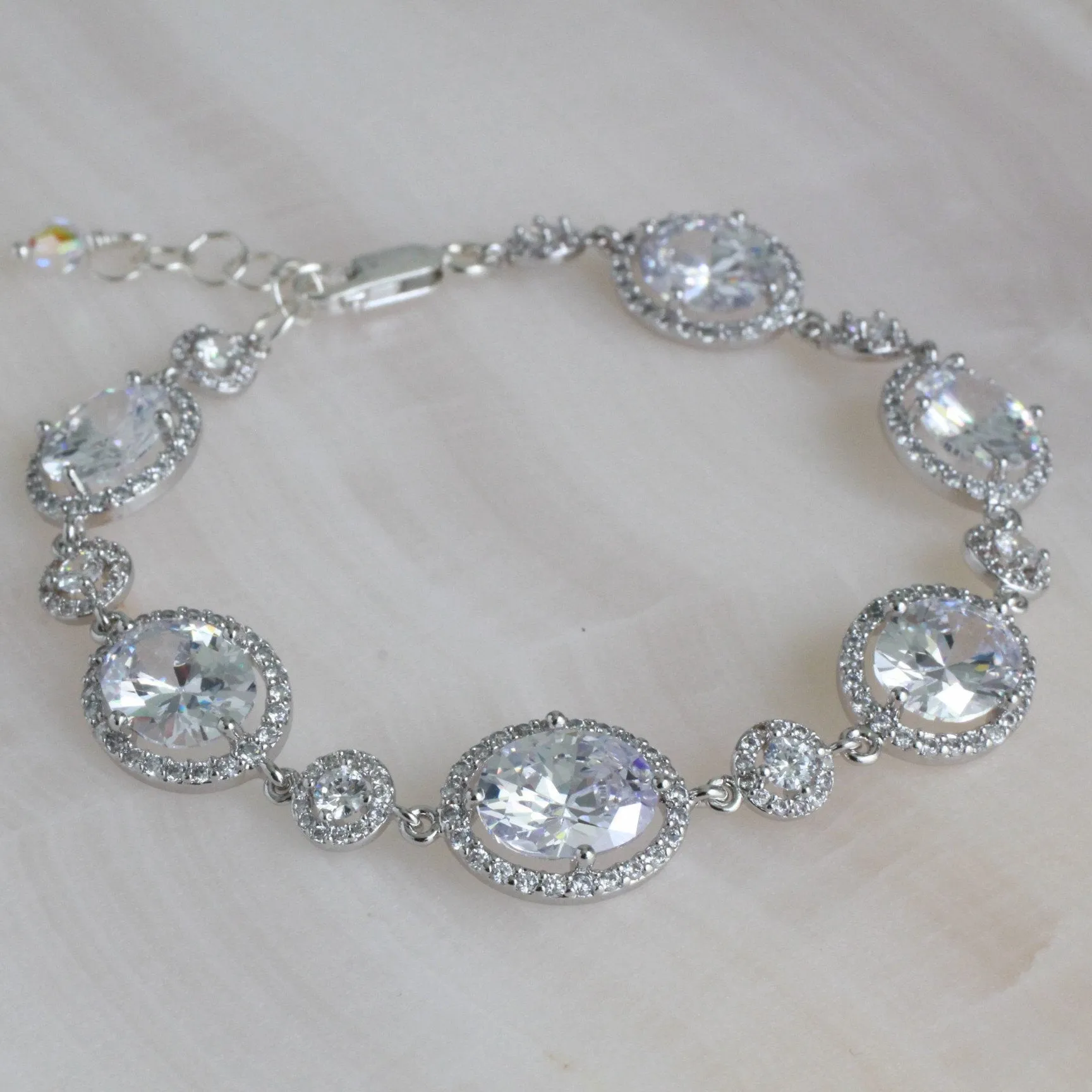 Silver and Oval Cubic Zirconia Crystal Bracelet