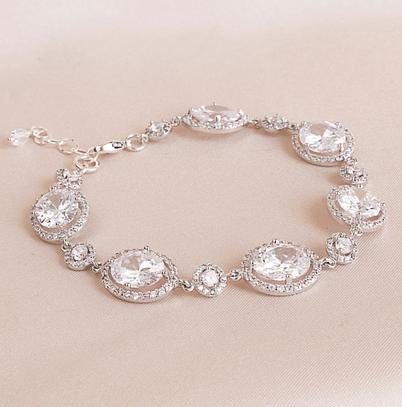 Silver and Oval Cubic Zirconia Crystal Bracelet