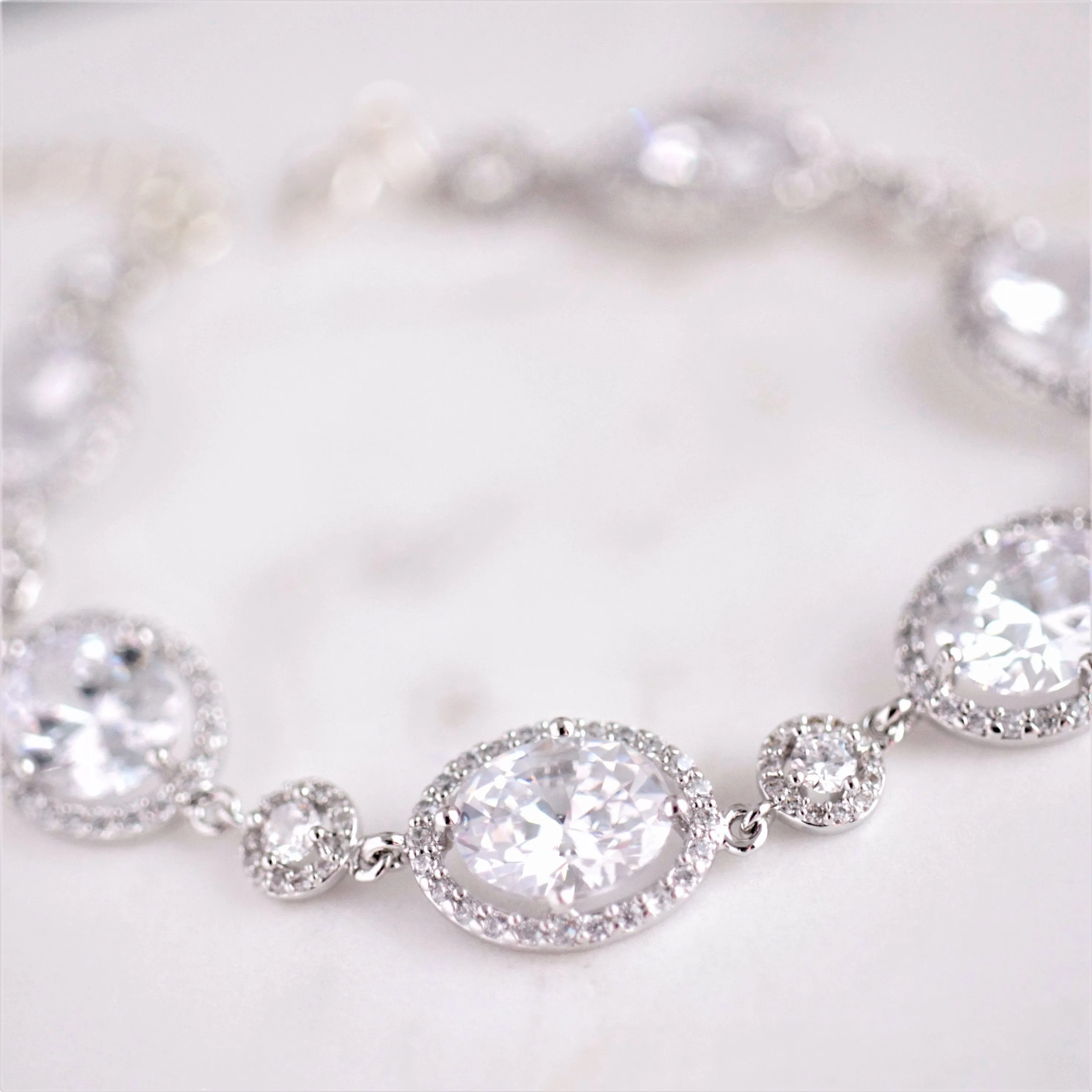 Silver and Oval Cubic Zirconia Crystal Bracelet