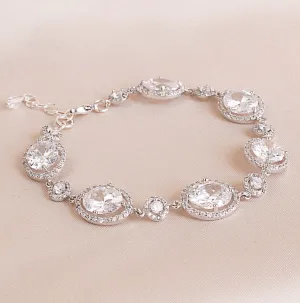 Silver and Oval Cubic Zirconia Crystal Bracelet