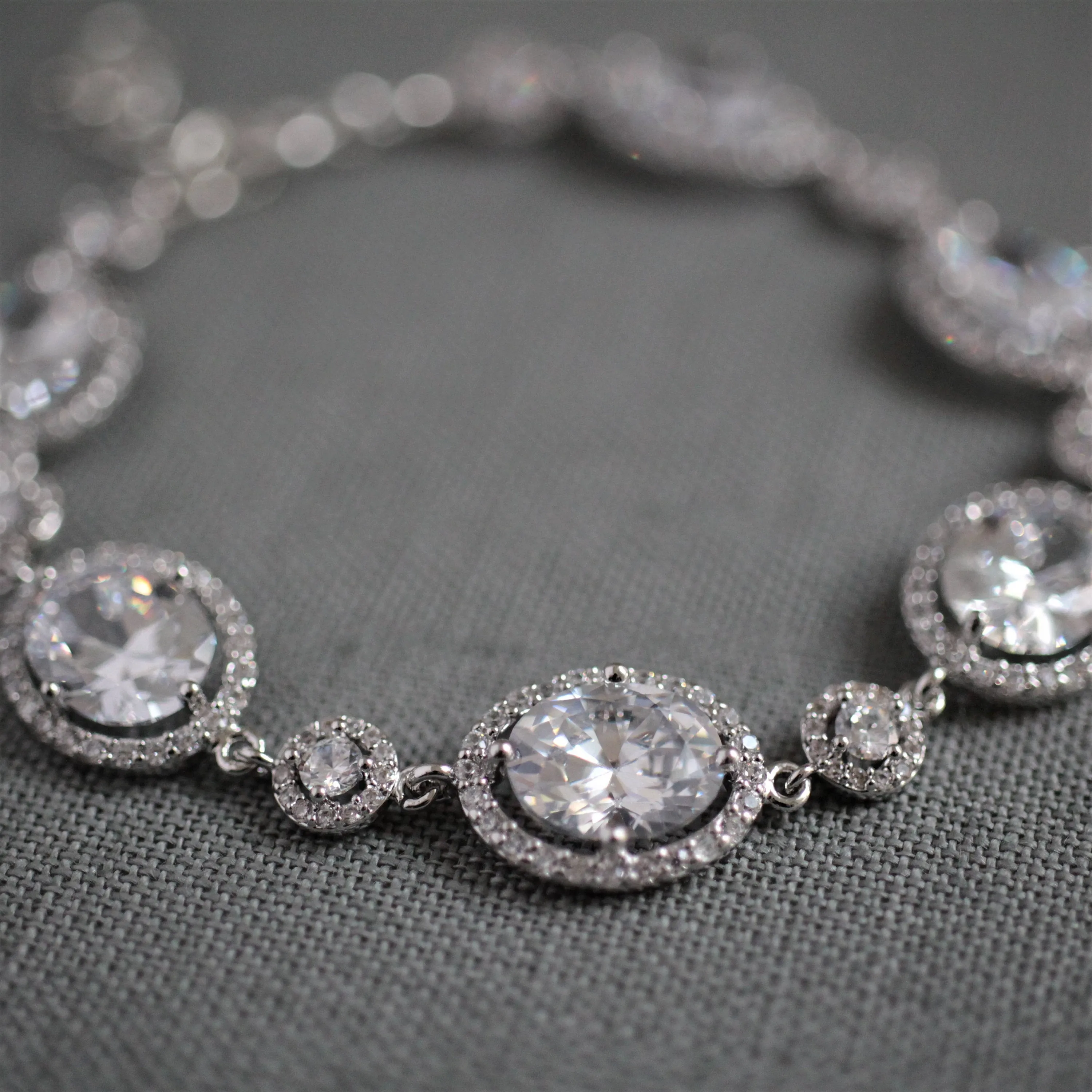 Silver and Oval Cubic Zirconia Crystal Bracelet