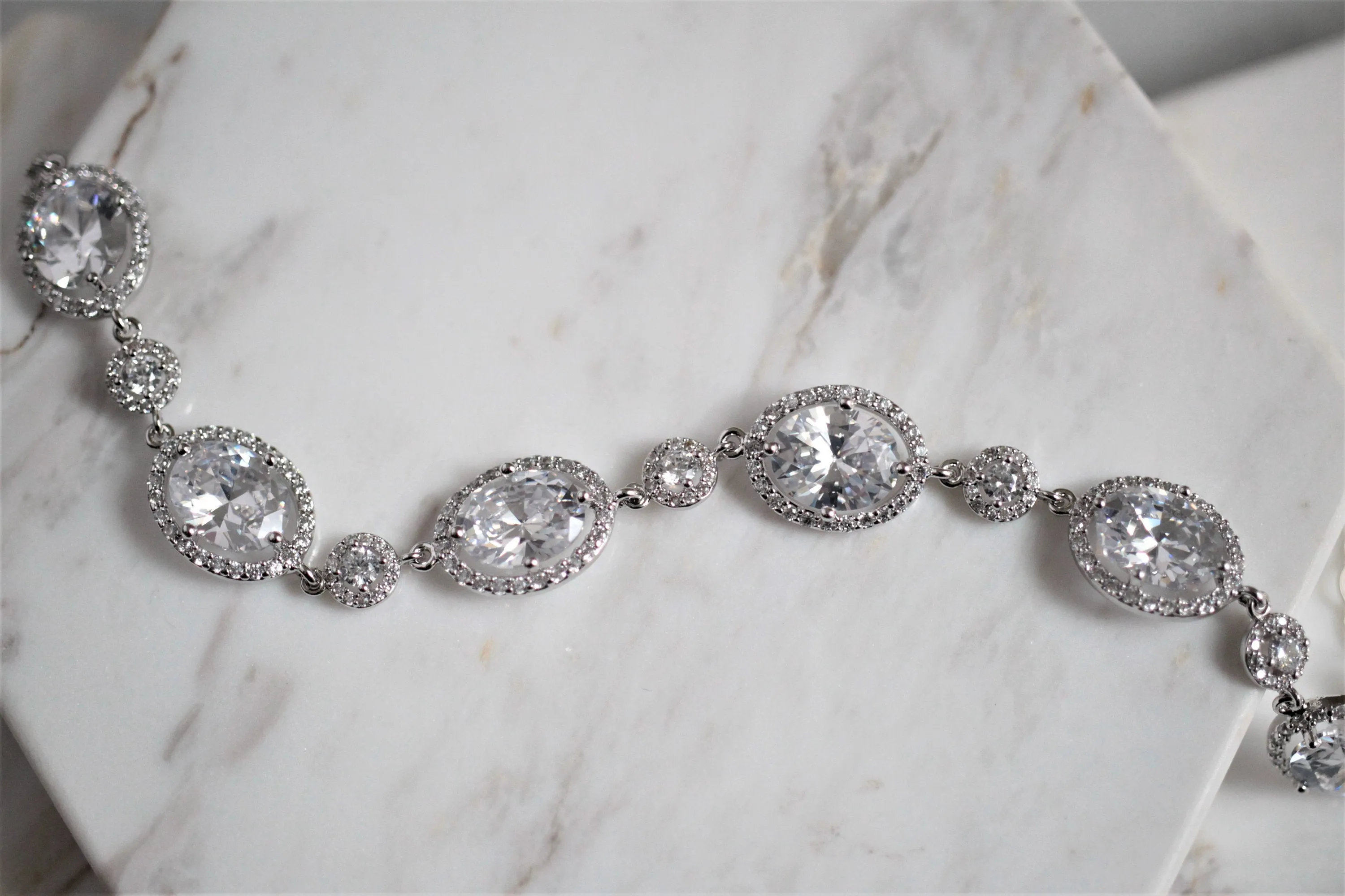 Silver and Oval Cubic Zirconia Crystal Bracelet