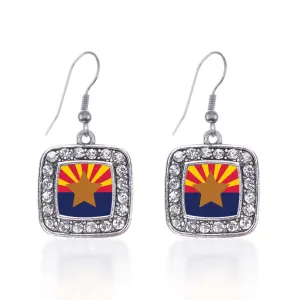 Silver Arizona Flag Square Charm Dangle Earrings