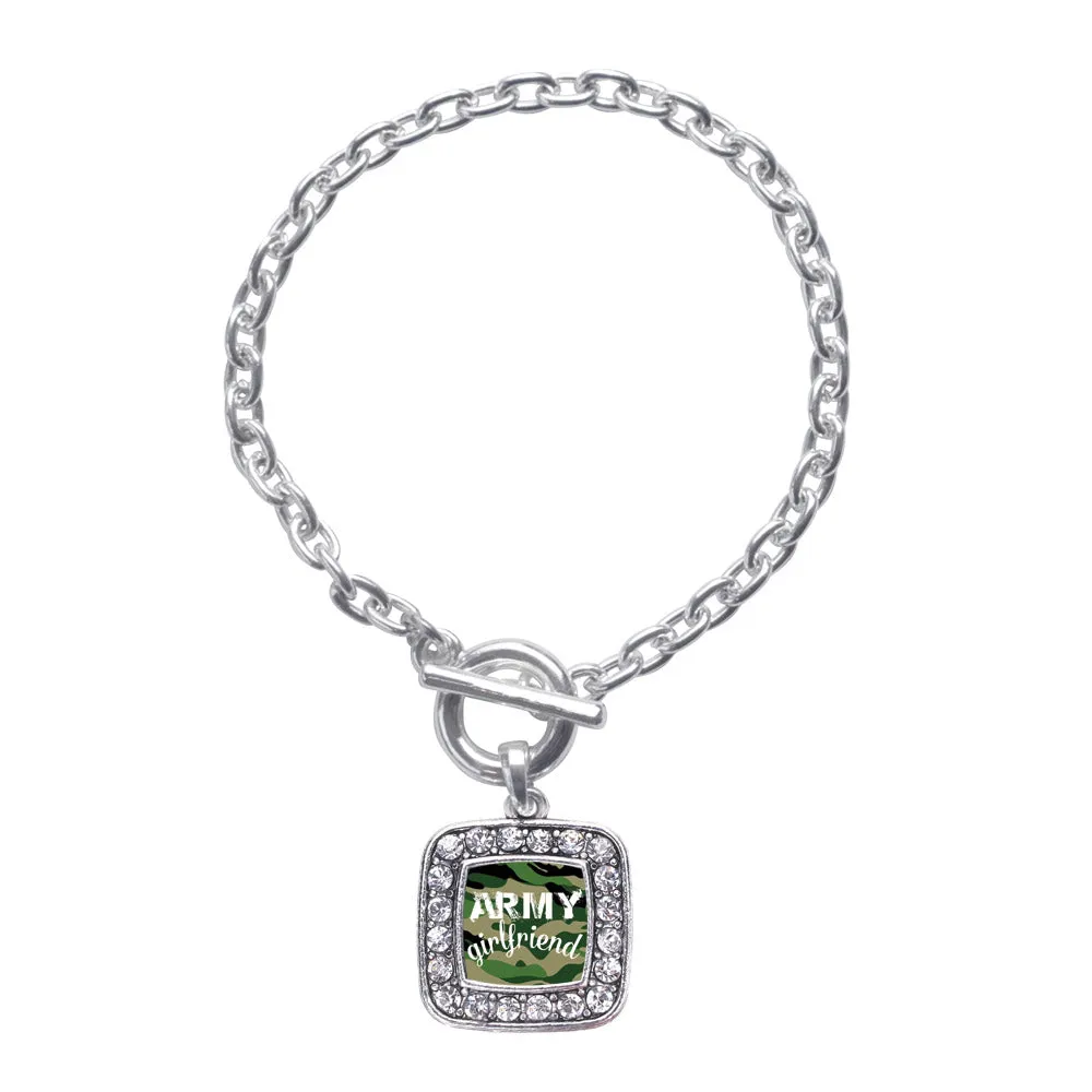 Silver Army Girlfriend Square Charm Toggle Bracelet
