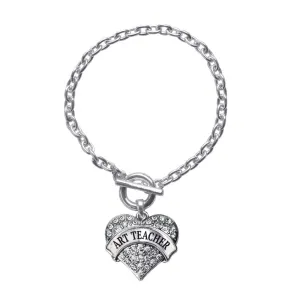 Silver Art Teacher Pave Heart Charm Toggle Bracelet