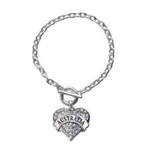 Silver Australia Pave Heart Charm Toggle Bracelet