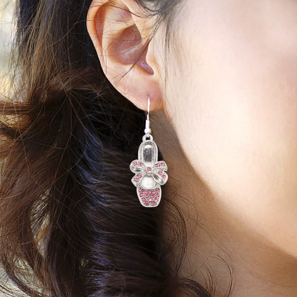 Silver Ballerina Slipper Charm Dangle Earrings