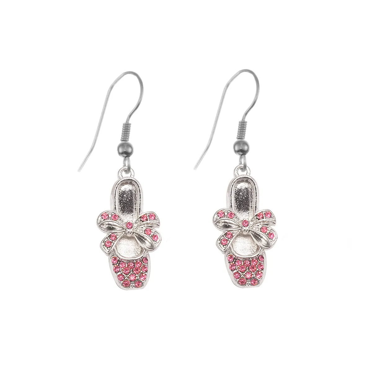 Silver Ballerina Slipper Charm Dangle Earrings
