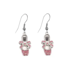 Silver Ballerina Slipper Charm Dangle Earrings