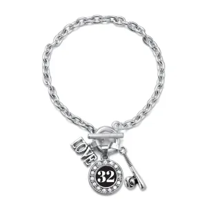 Silver Baseball Bat - Sports Number 32 Circle Charm Toggle Bracelet