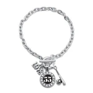 Silver Baseball Bat - Sports Number 55 Circle Charm Toggle Bracelet