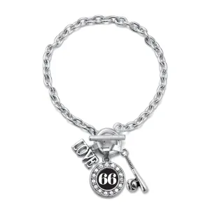 Silver Baseball Bat - Sports Number 66 Circle Charm Toggle Bracelet