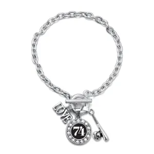 Silver Baseball Bat - Sports Number 74 Circle Charm Toggle Bracelet