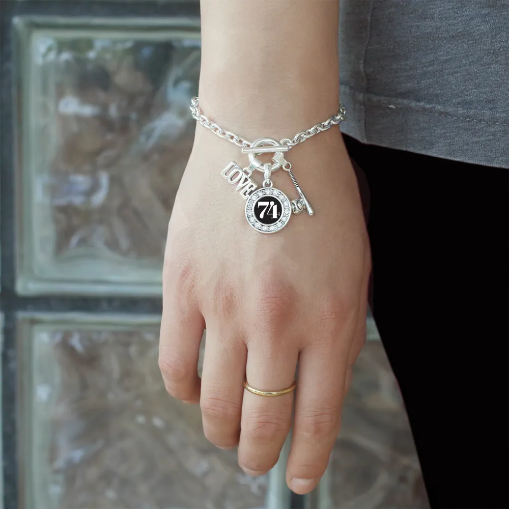 Silver Baseball Bat - Sports Number 74 Circle Charm Toggle Bracelet