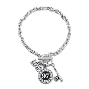 Silver Baseball Bat - Sports Number 97 Circle Charm Toggle Bracelet
