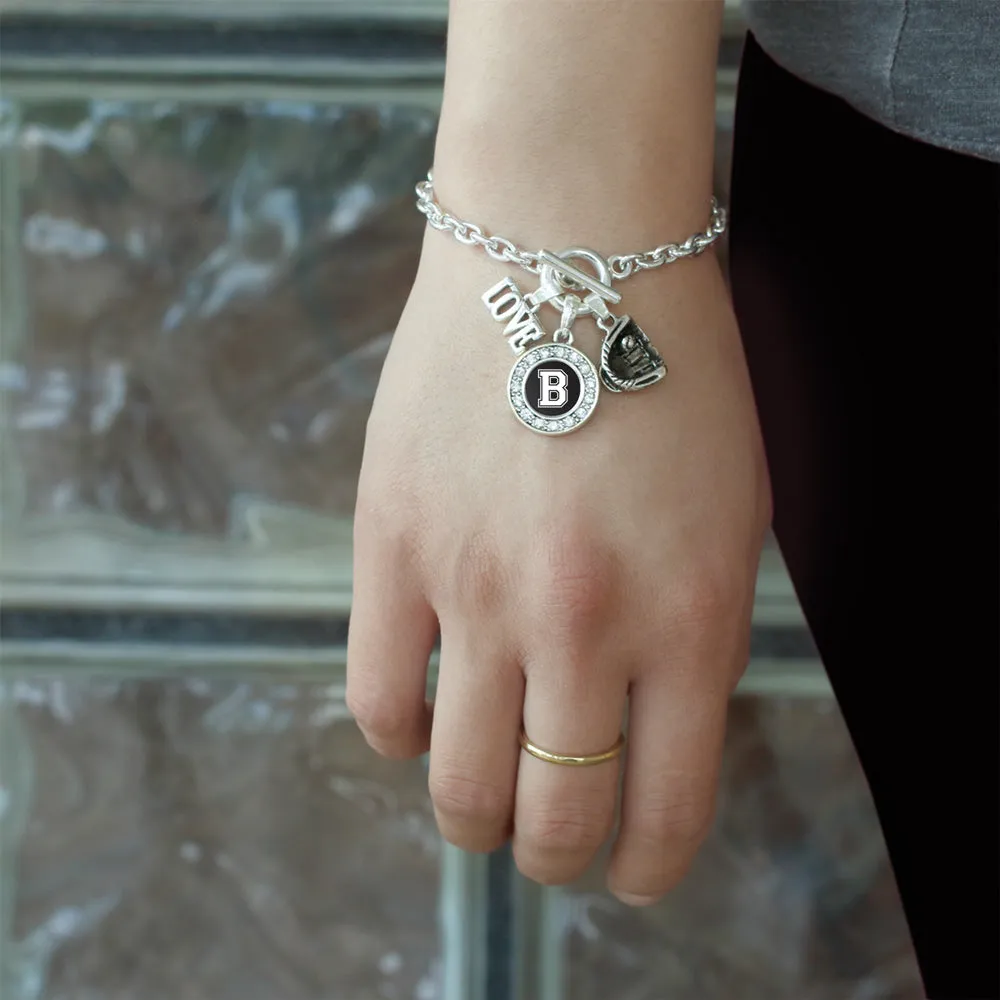 Silver Baseball Glove - Sports Initial B Circle Charm Toggle Bracelet