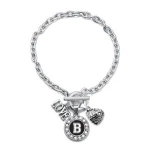 Silver Baseball Glove - Sports Initial B Circle Charm Toggle Bracelet