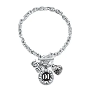 Silver Baseball Glove - Sports Number 01 Circle Charm Toggle Bracelet