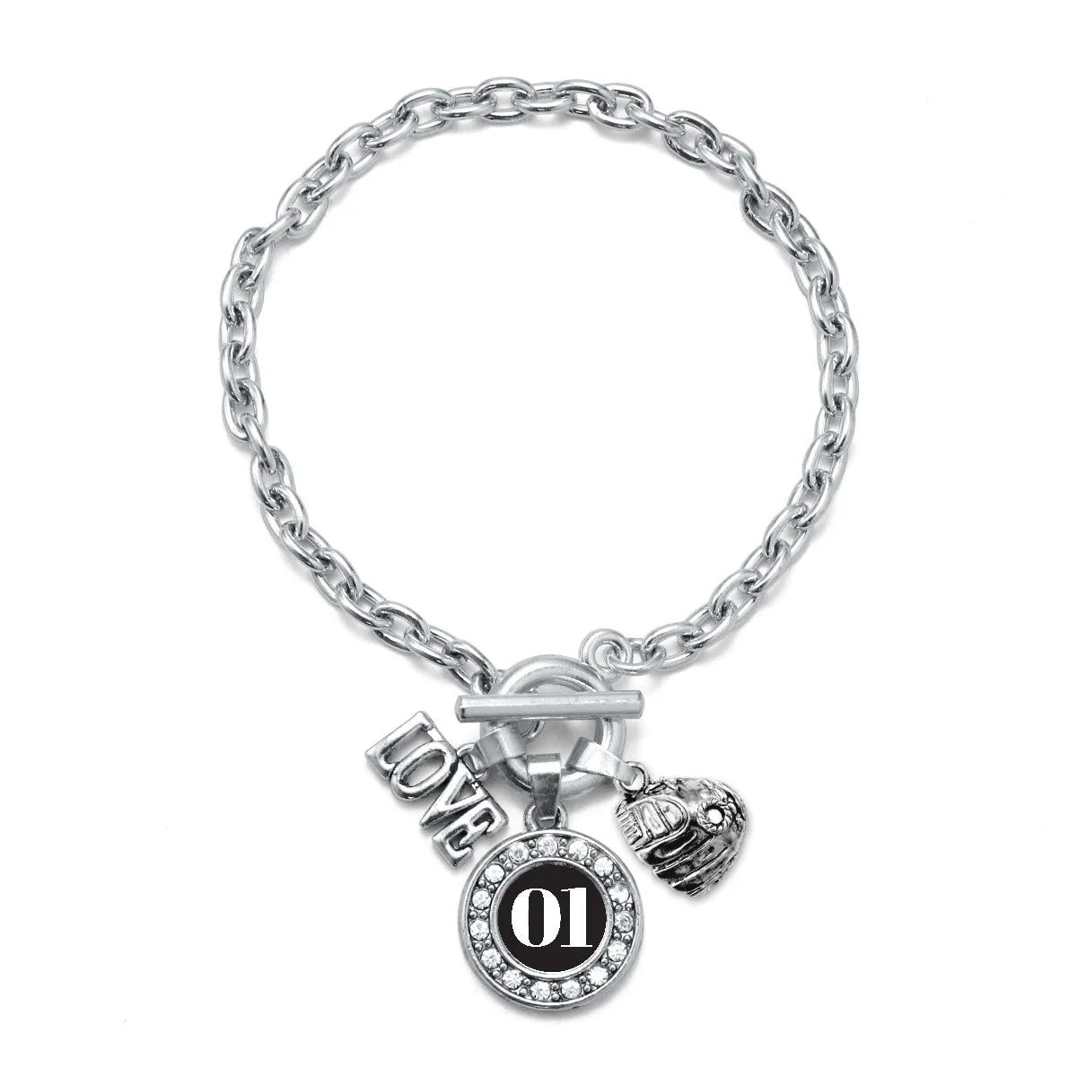 Silver Baseball Glove - Sports Number 01 Circle Charm Toggle Bracelet