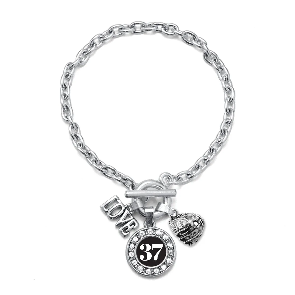 Silver Baseball Glove - Sports Number 37 Circle Charm Toggle Bracelet