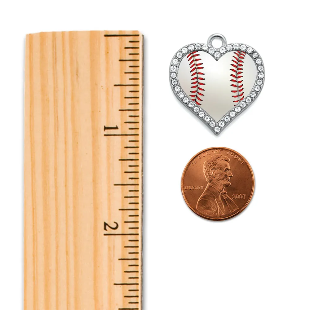 Silver Baseball Open Heart Charm Toggle Bracelet
