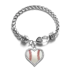 Silver Baseball Open Heart Charm Toggle Bracelet