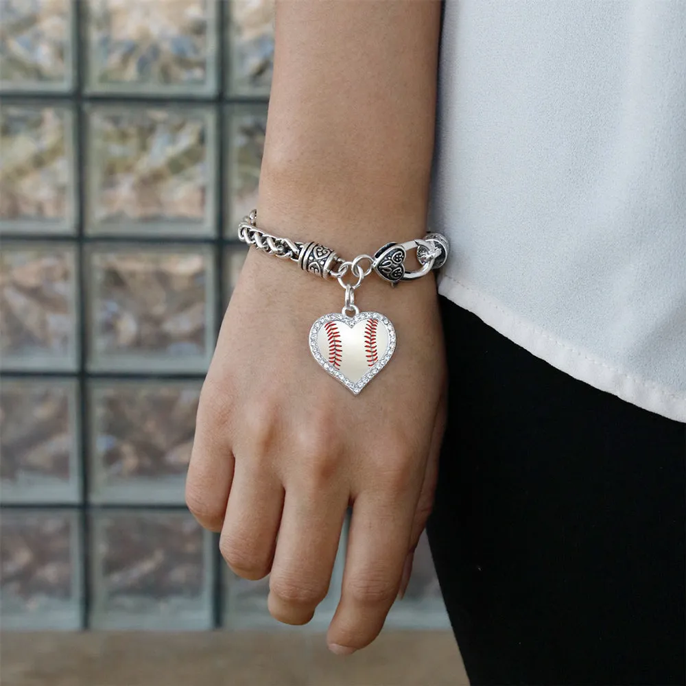Silver Baseball Open Heart Charm Toggle Bracelet