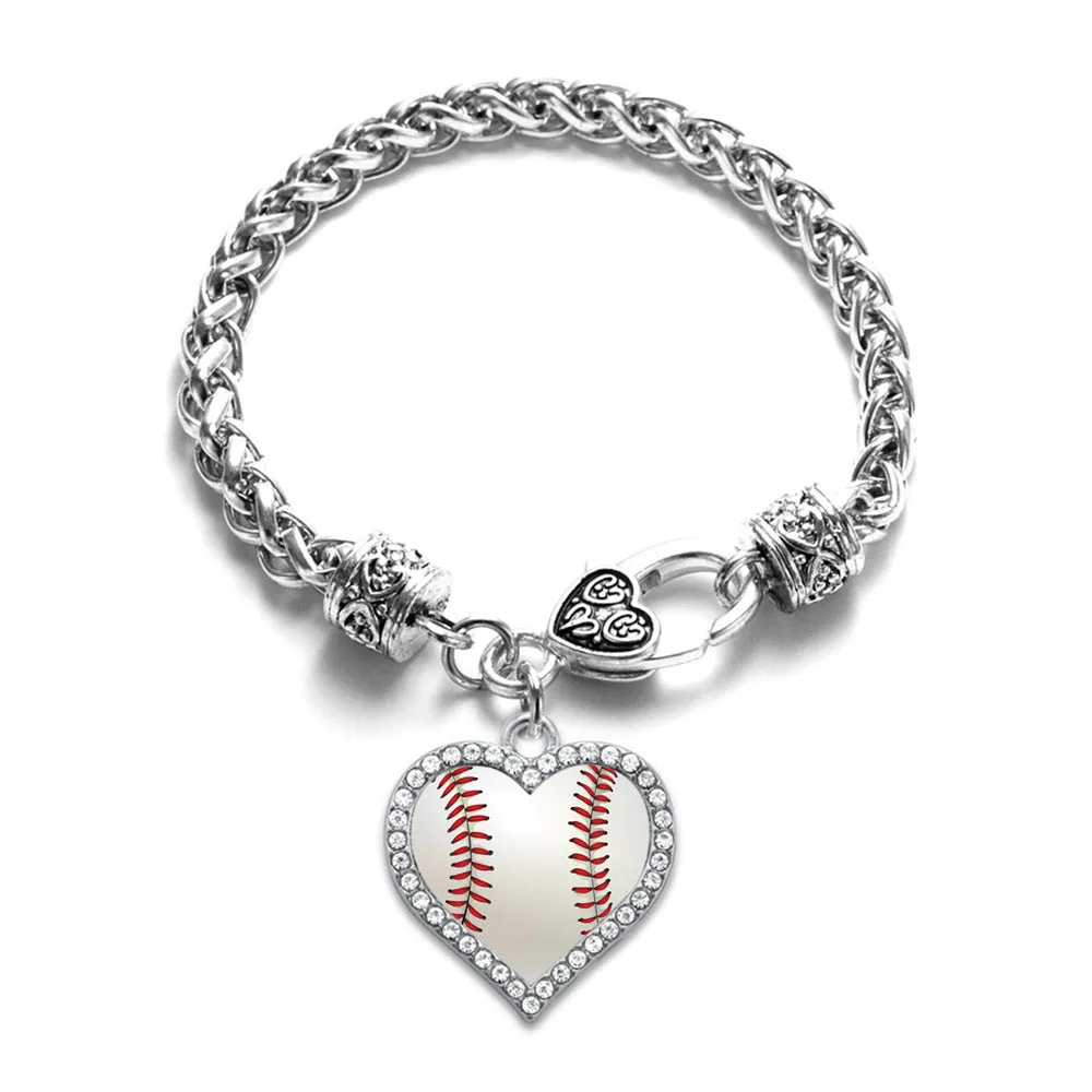 Silver Baseball Open Heart Charm Toggle Bracelet