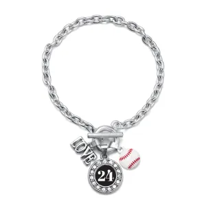 Silver Baseball - Sports Number 24 Circle Charm Toggle Bracelet