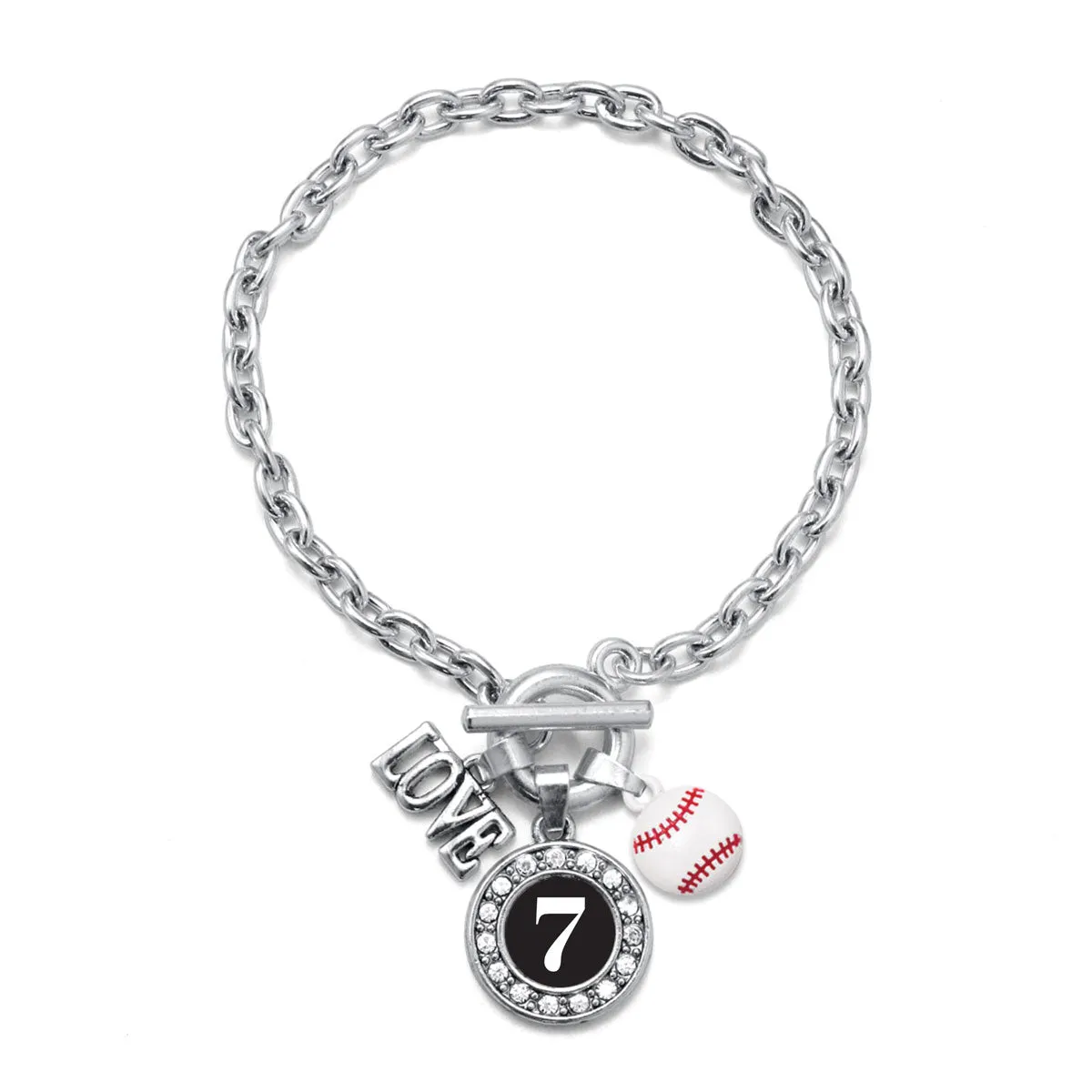Silver Baseball - Sports Number 7 Circle Charm Toggle Bracelet