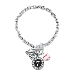 Silver Baseball - Sports Number 7 Circle Charm Toggle Bracelet