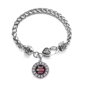 Silver Best Mom Ever Circle Charm Braided Bracelet