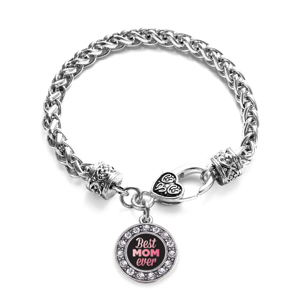 Silver Best Mom Ever Circle Charm Braided Bracelet