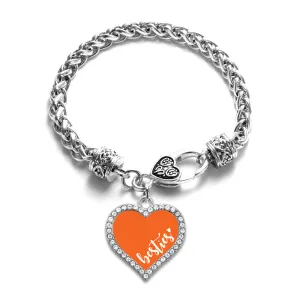 Silver Besties - Orange Open Heart Charm Toggle Bracelet