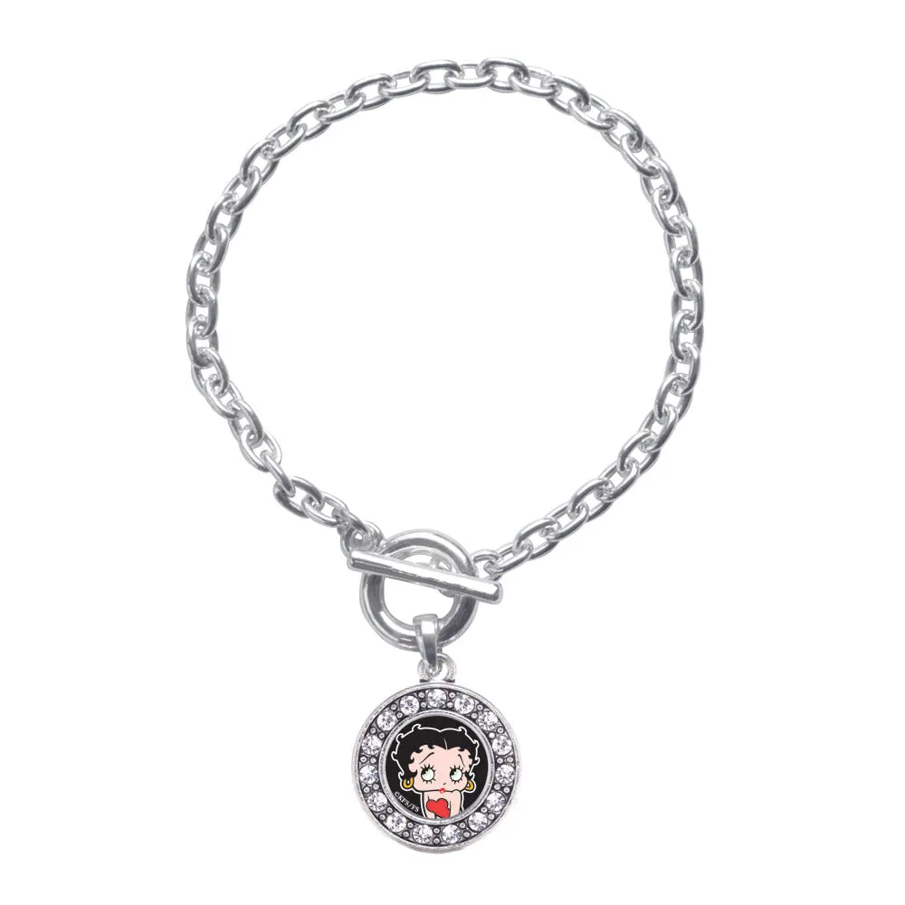Silver Betty Boop Circle Charm Toggle Bracelet