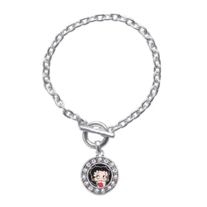 Silver Betty Boop Circle Charm Toggle Bracelet