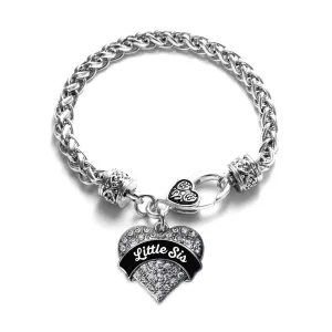 Silver Black and White Little Sister Pave Heart Charm Braided Bracelet