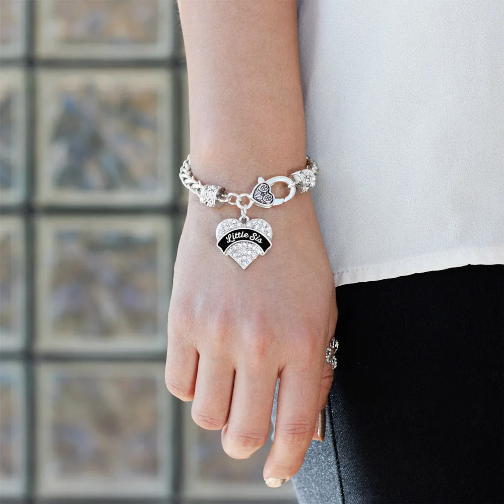 Silver Black and White Little Sister Pave Heart Charm Braided Bracelet