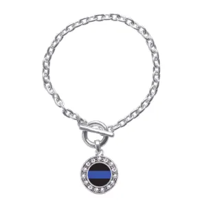 Silver Blue Line Law Enforcement Support Circle Charm Toggle Bracelet
