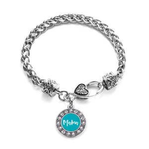 Silver Blue Mama Circle Charm Braided Bracelet