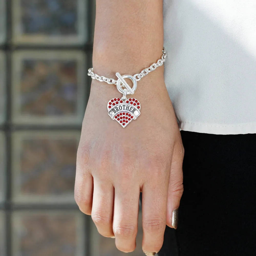 Silver Brother Red Red Pave Heart Charm Toggle Bracelet