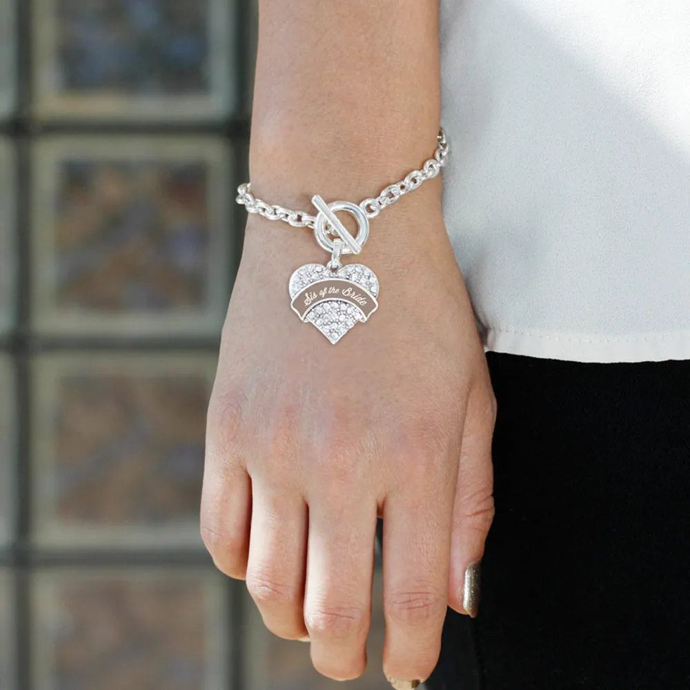 Silver Brown and White Sis of the Bride Pave Heart Charm Toggle Bracelet