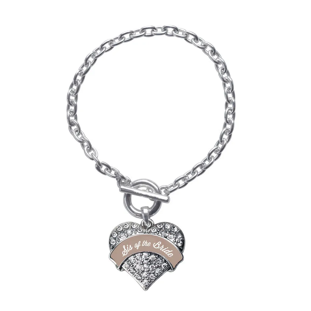 Silver Brown and White Sis of the Bride Pave Heart Charm Toggle Bracelet