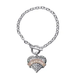 Silver Brown and White Sis of the Bride Pave Heart Charm Toggle Bracelet