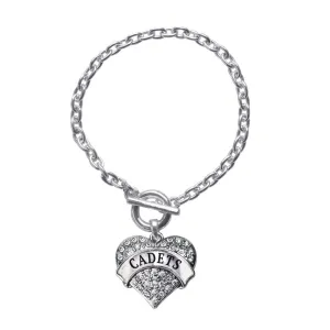 Silver Cadets Pave Heart Charm Toggle Bracelet