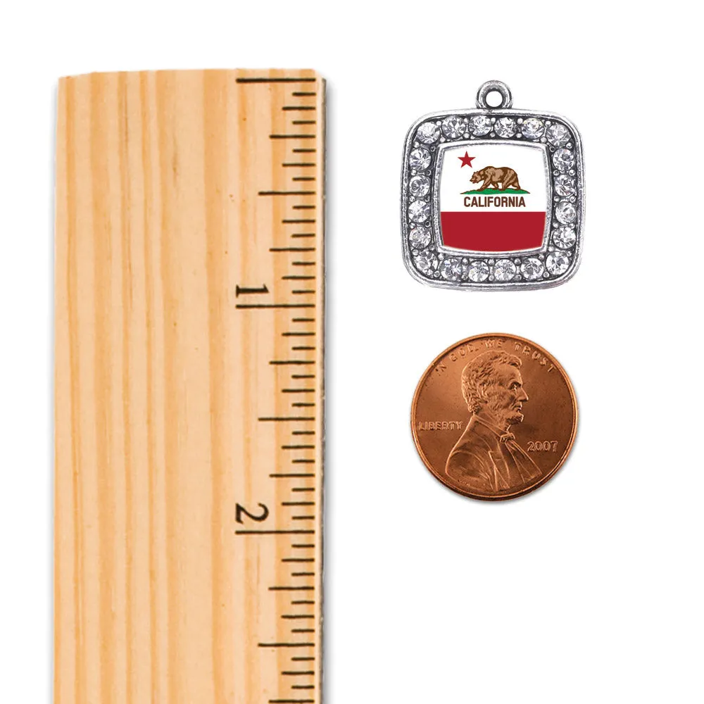 Silver California Flag Square Charm Braided Bracelet