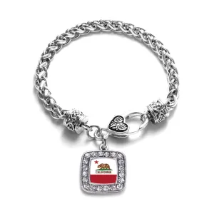 Silver California Flag Square Charm Braided Bracelet