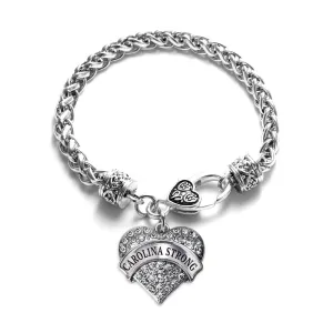 Silver Carolina Strong Pave Heart Charm Braided Bracelet