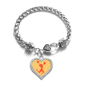 Silver Cheerleader - Orange Open Heart Charm Braided Bracelet
